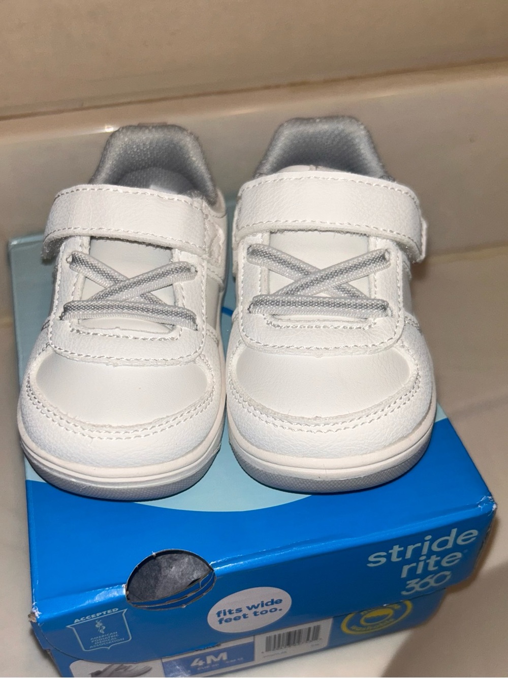 Stride Rite White and Light Gray Kids' Hook-and-Loop Sneakers